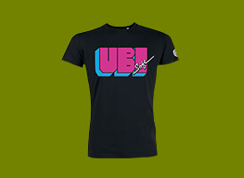 ユービーアイソフト1986 Tシャツ ユービーアイソフトの1986年創立時のロゴが印刷されたTシャツです。腕の部分には現在のロゴがワンポイントで入っています。ユニセックス／100%コットン製／サイズ：S・M・L